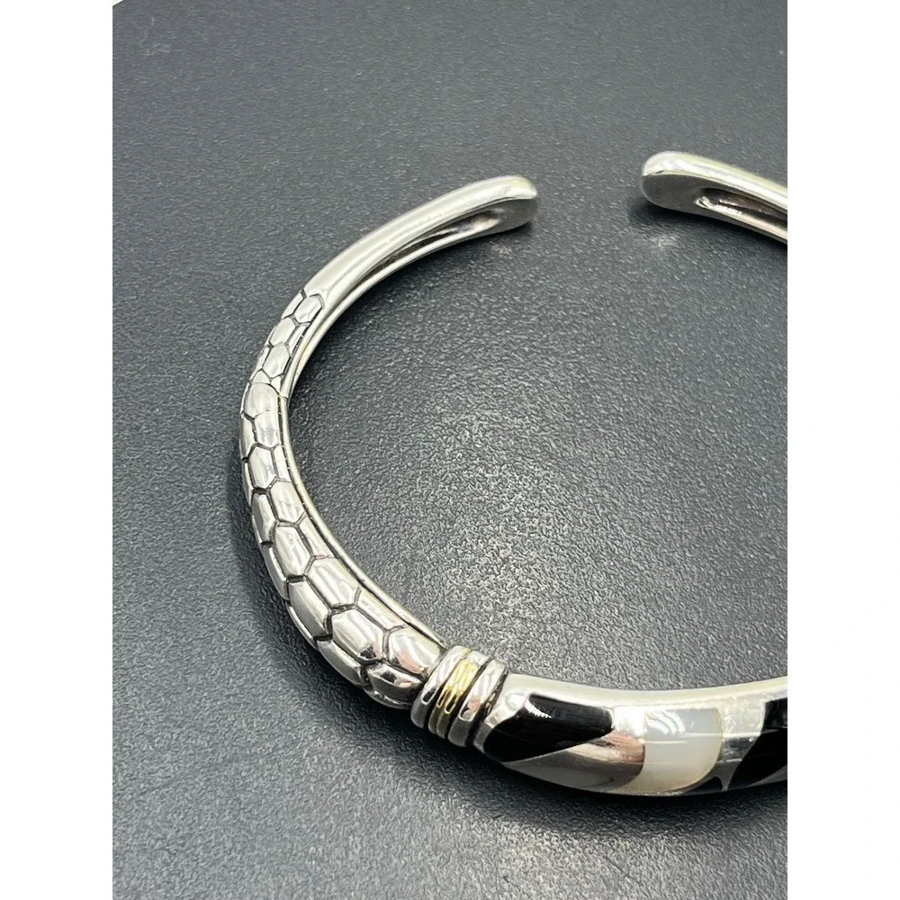 Asch Grossbardt Sterling Silver 18K Onyx Mother of Pearl Inlay Cuff Bracelet